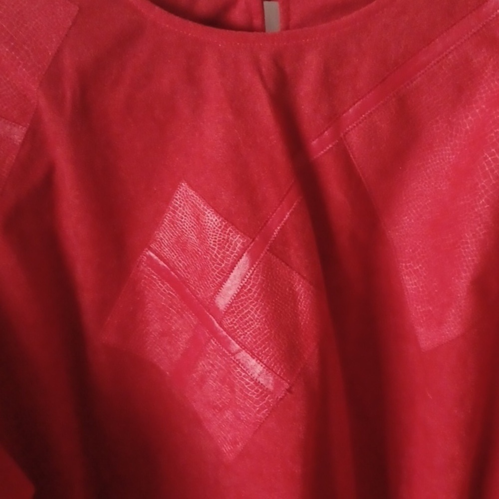 VTG 70s Red Velour Diamond Print Sweatshirt - Picture 2 of 7